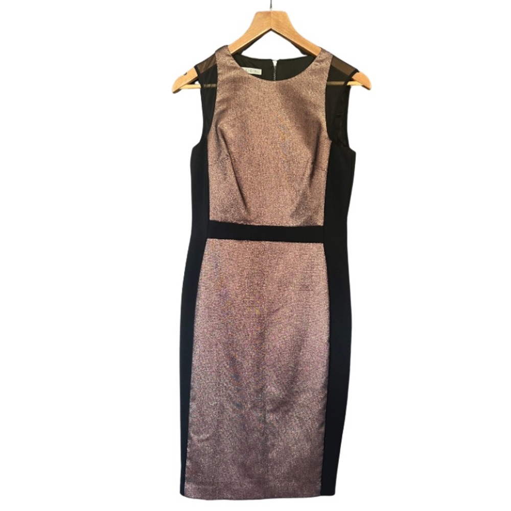 Maggy London Black and Metallic Bronze Sheath Dress